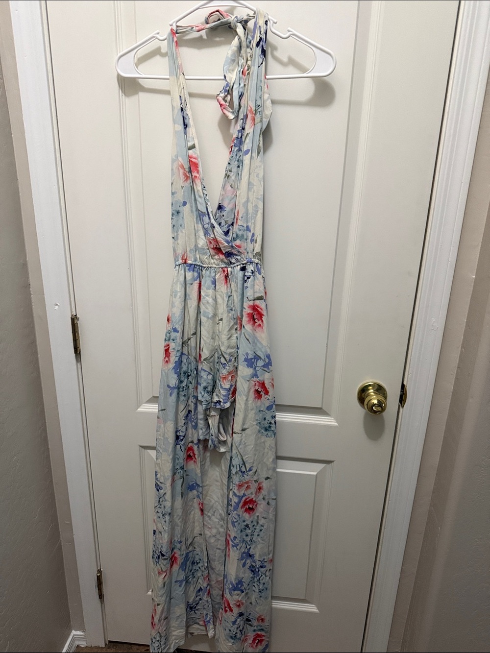 Women’s M Band of Gypsies Cream Floral Halter Maxi Dress Skort Boho Summer